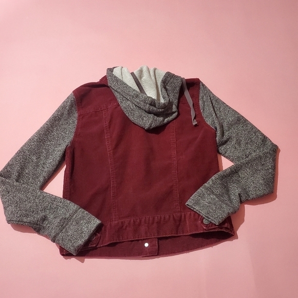 Vintage Y2k 2000s 00s Mudd Burgandy Corduroy Vest Jacket Hoodie - Picture 4 of 9
